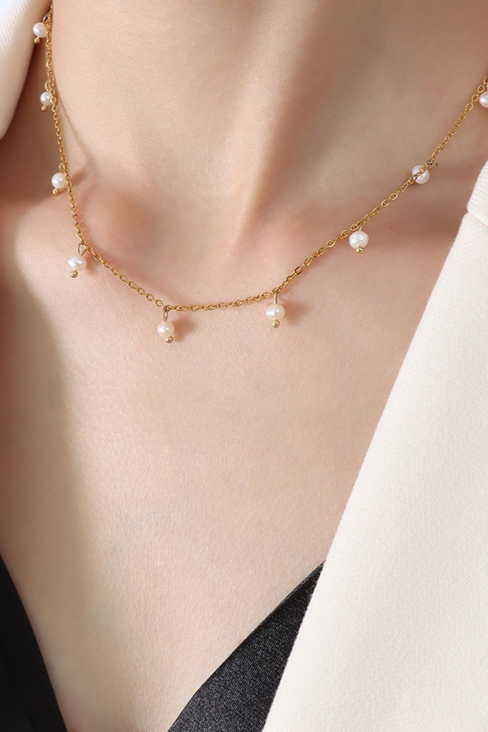18K Gold-Plated Titanium Steel Pearl Necklace-Bijou Crush