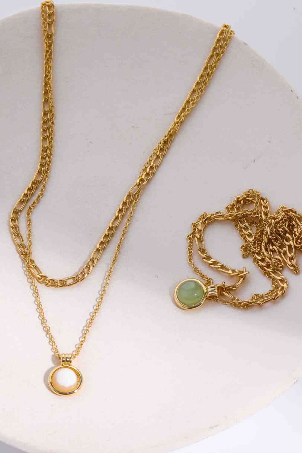 Copper 14K Gold-Plated Round Shape Aventurine Pendant Necklace-Bijou Crush