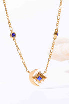Moon & Star Shape Zircon Pendant Necklace-Bijou Crush