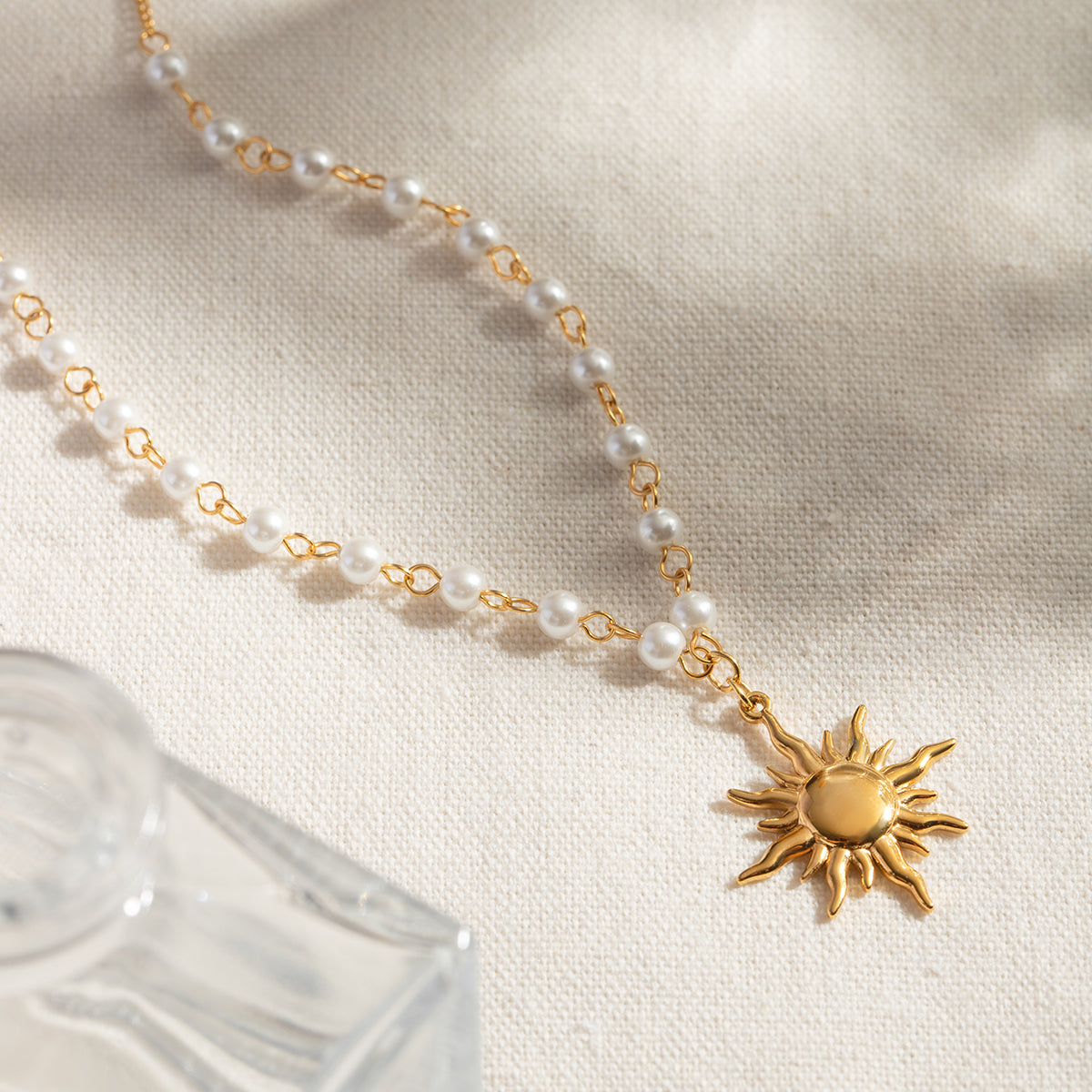 18K Gold-Plated Pearl Sun Necklace-Bijou Crush