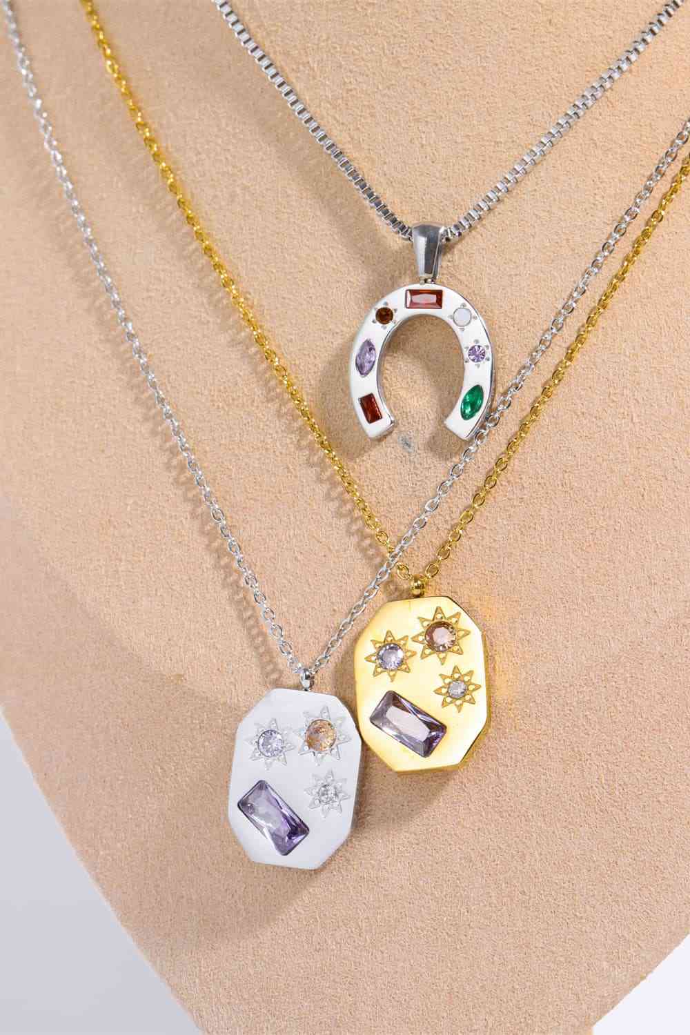 Inlaid Zircon Pendant Stainless Steel Necklace-Bijou Crush