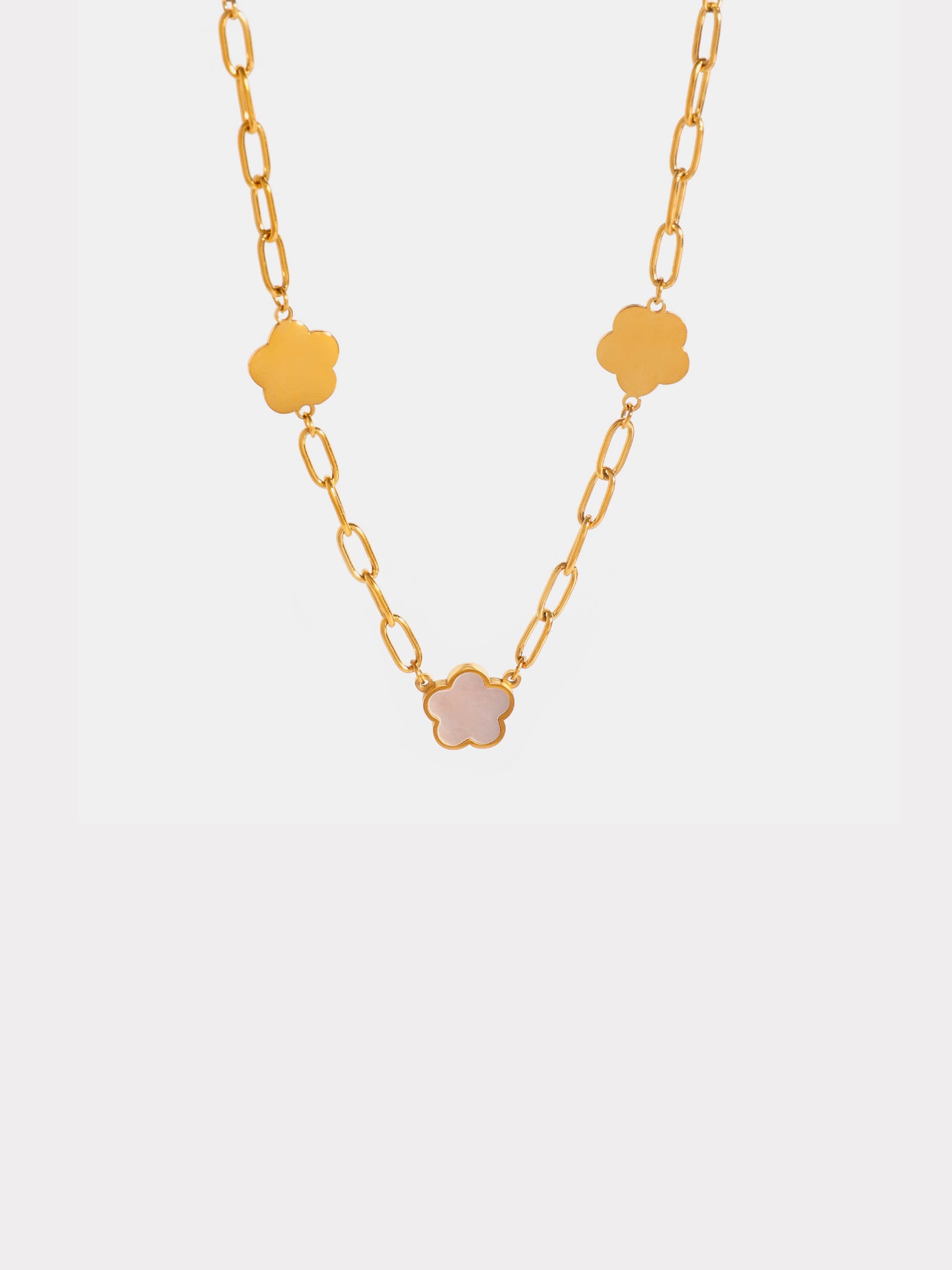 Stainless Steel White Mother-Of-Pearl Flower Necklace-Bijou Crush