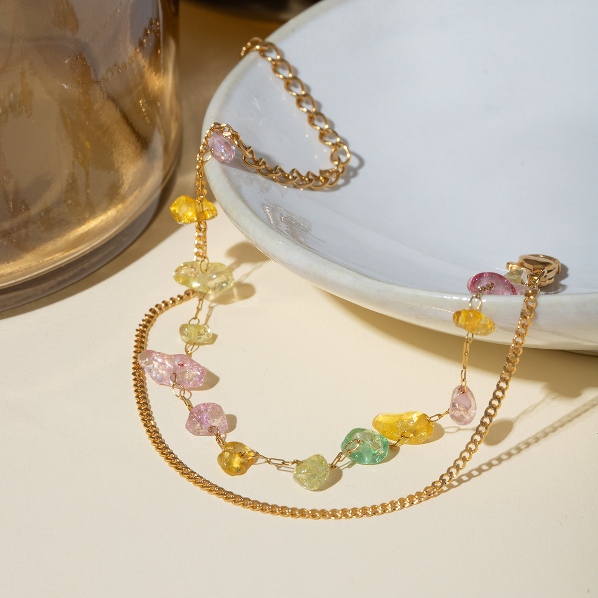 Natural Stone Double Layered Bracelet - 18K Gold-Plated-Bijou Crush