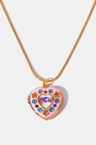 Rhinestone Decor Heart Box Pendant Necklace-Bijou Crush