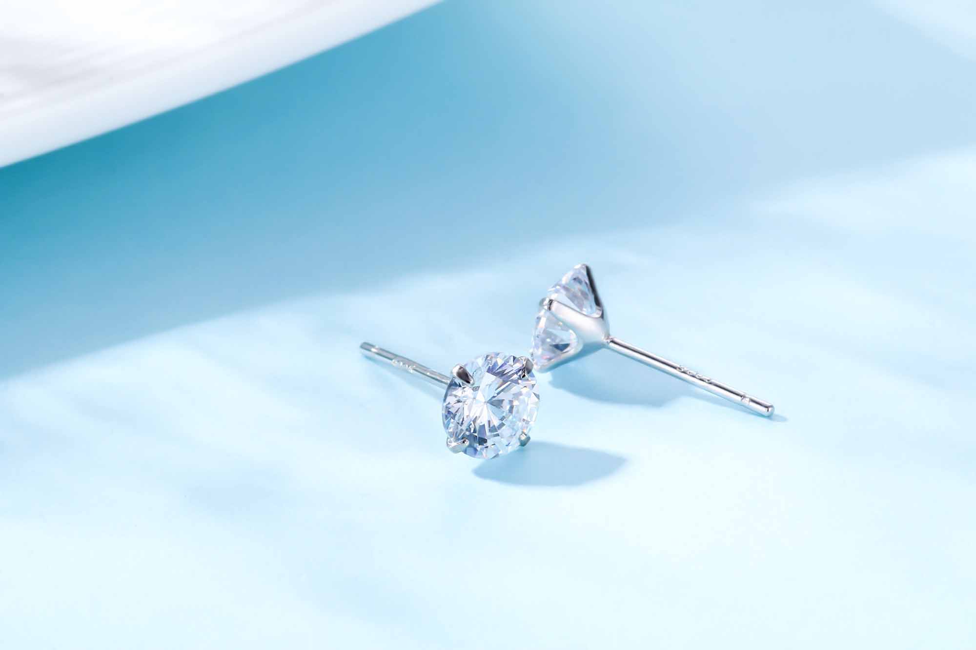 Simple CZ White 925 Sterling Silver Round Studs Earrings-Bijou Crush