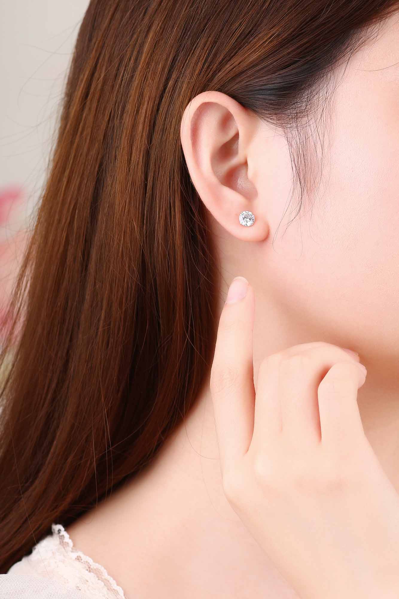 Simple CZ White 925 Sterling Silver Round Studs Earrings-Bijou Crush