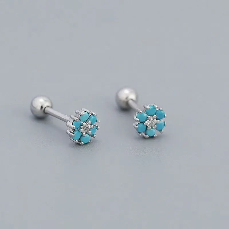 925 Sterling Silver Zircon Flower Screw Back Stud Earrings-Bijou Crush