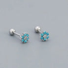 925 Sterling Silver Zircon Flower Screw Back Stud Earrings-Bijou Crush