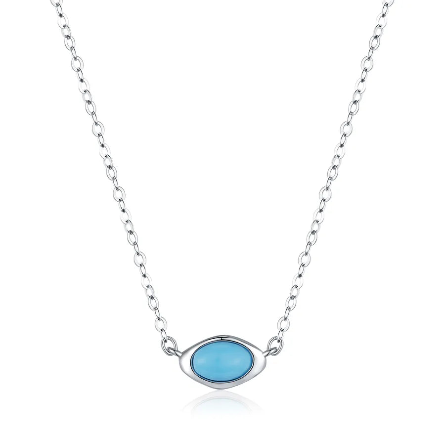 925 Sterling Silver Turquoise Inlay Geometric Pendant Necklace-Bijou Crush