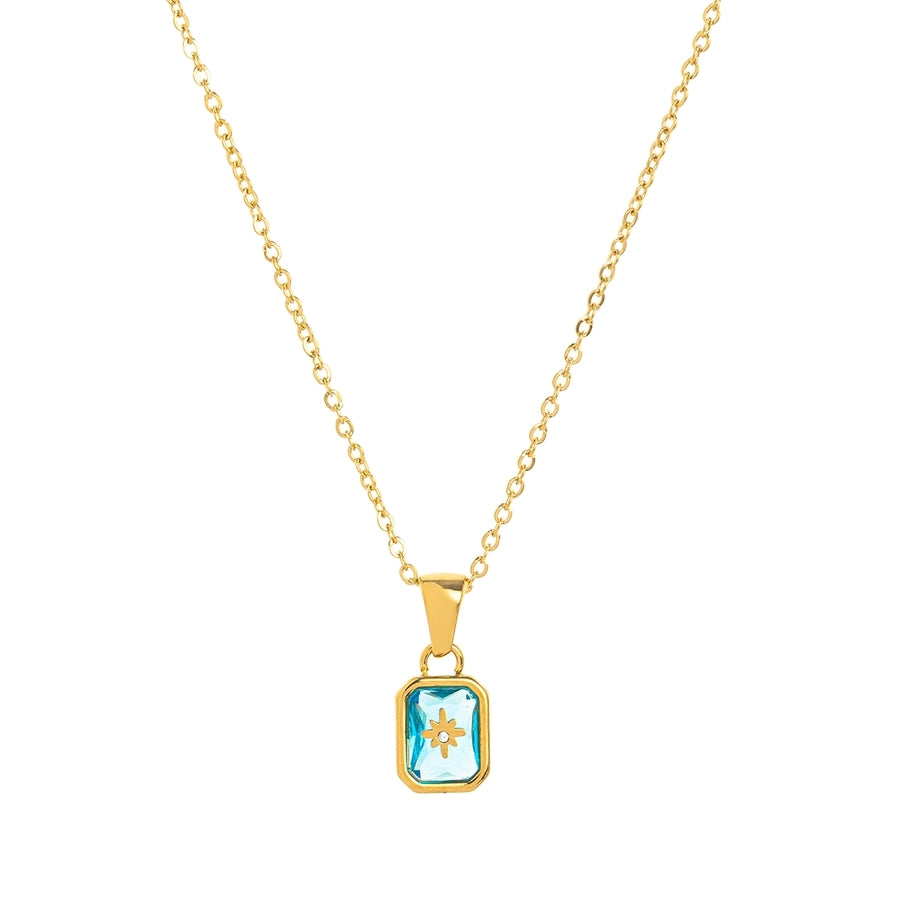 Simple Style Rectangle 304 Stainless Steel Zircon 18K Gold Plated Inlay Pendant Necklace-Bijou Crush