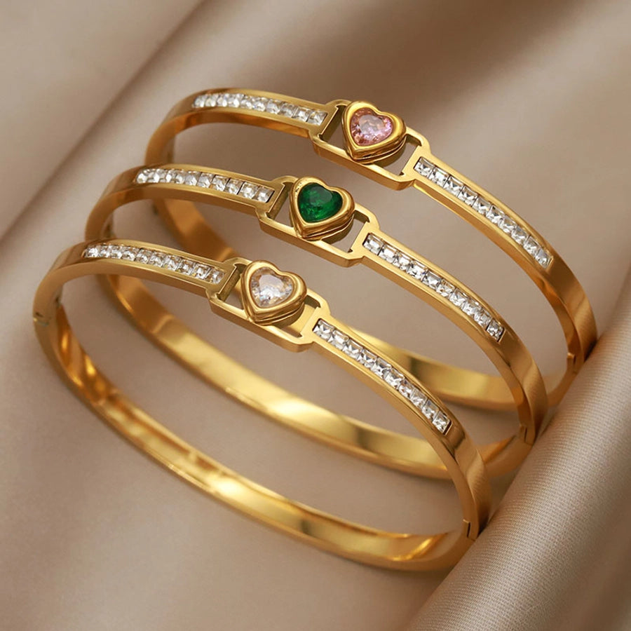 Elegant French Square & Heart Zircon Bangle Bracelet-Bijou Crush