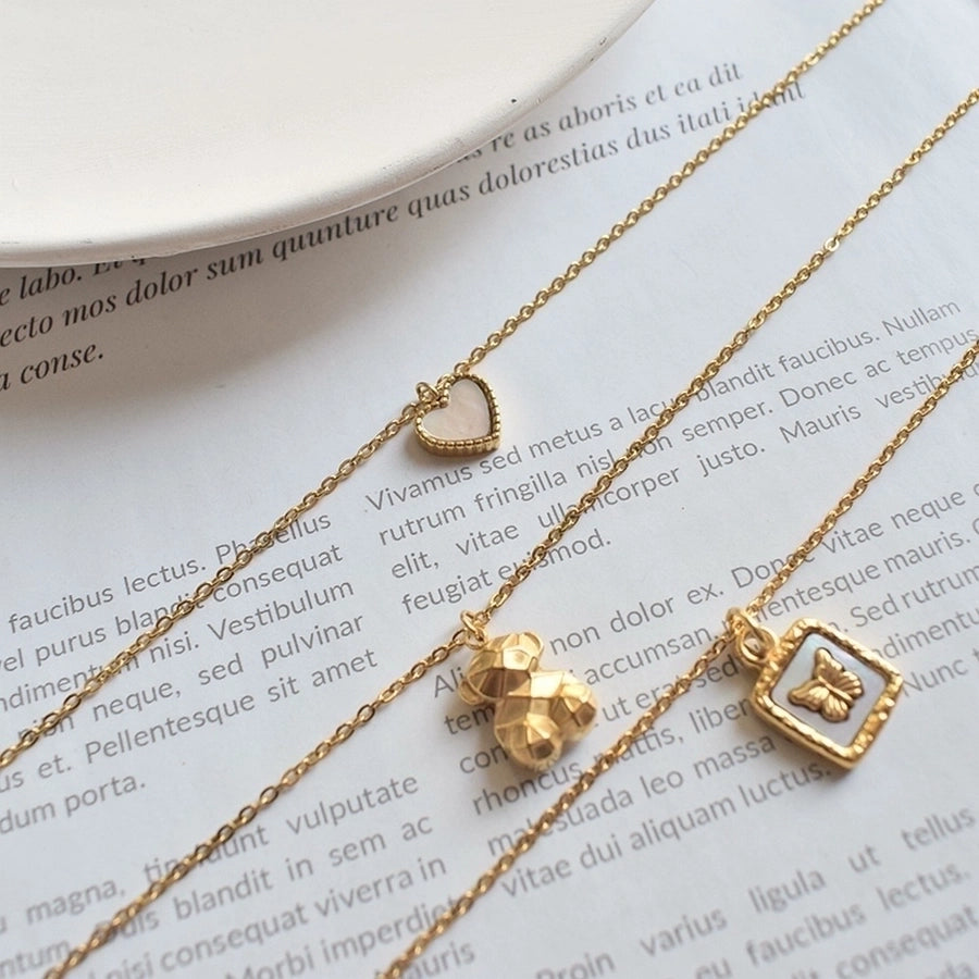 Fashion Letter Heart Shape Butterfly Titanium Steel Inlay Zircon Pendant Necklace-Bijou Crush