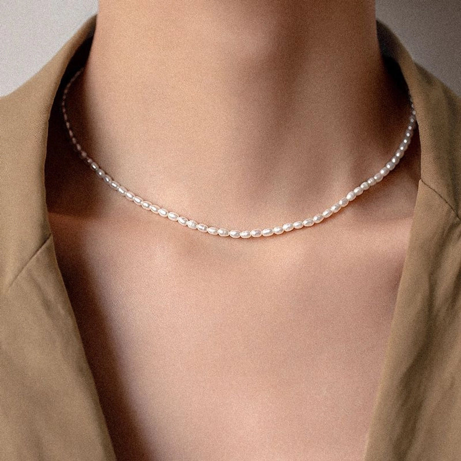 Elegant Geometric Necklace with Freshwater Pearls & Mother of Pearl Shell-Bijou Crush