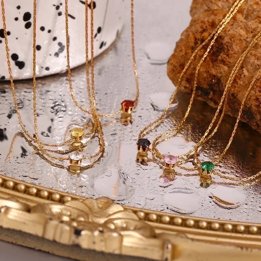 Classic Round Zircon Necklace in 18K Gold-Plated 304 Stainless Steel-Bijou Crush