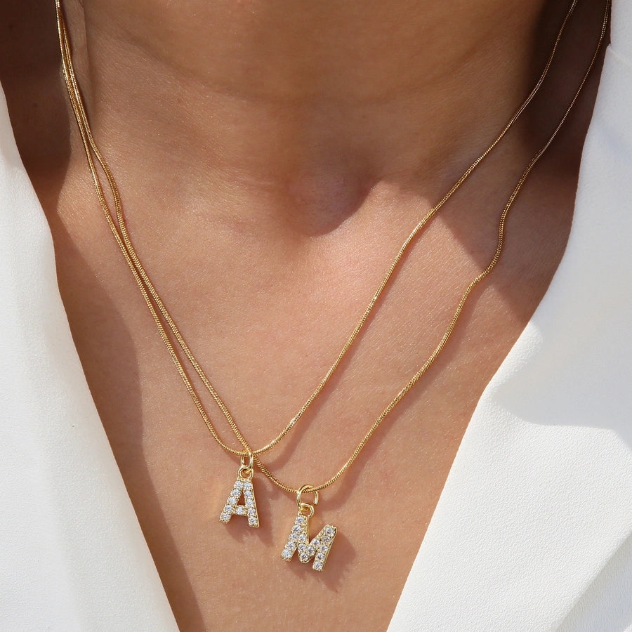 Blingy Letter Charm Snatched Snake Chain Necklace-Bijou Crush
