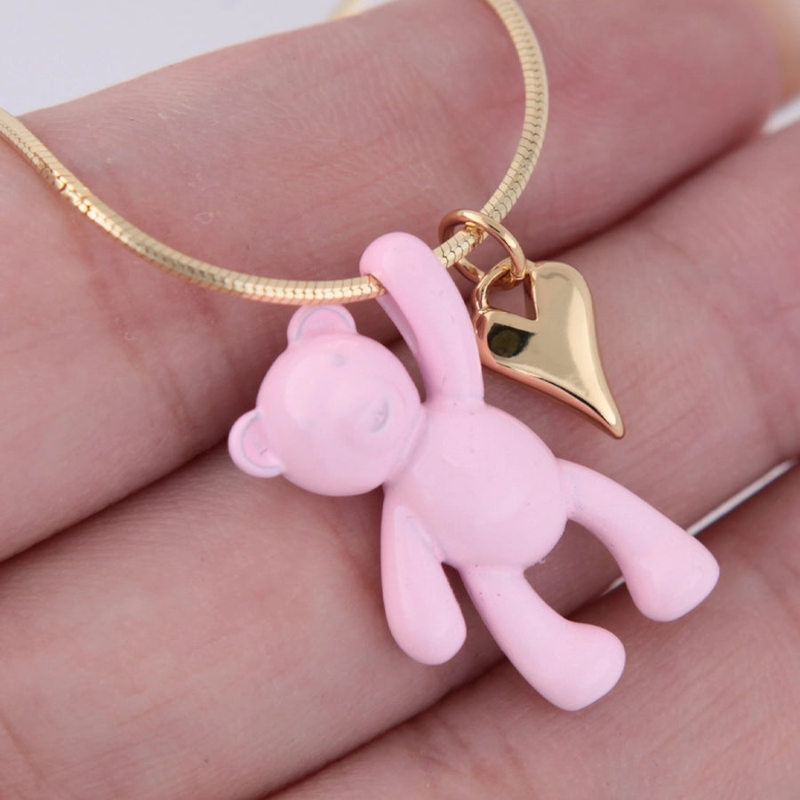 Cute little bear Heart Shape Copper 18K Gold Plated Plating Pendant Necklace-Bijou Crush