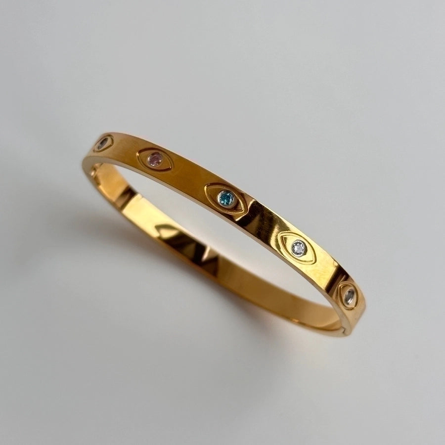 Simple Style Round Titanium Steel Plating Inlay Zircon 18K Gold Plated Bangle-Bijou Crush
