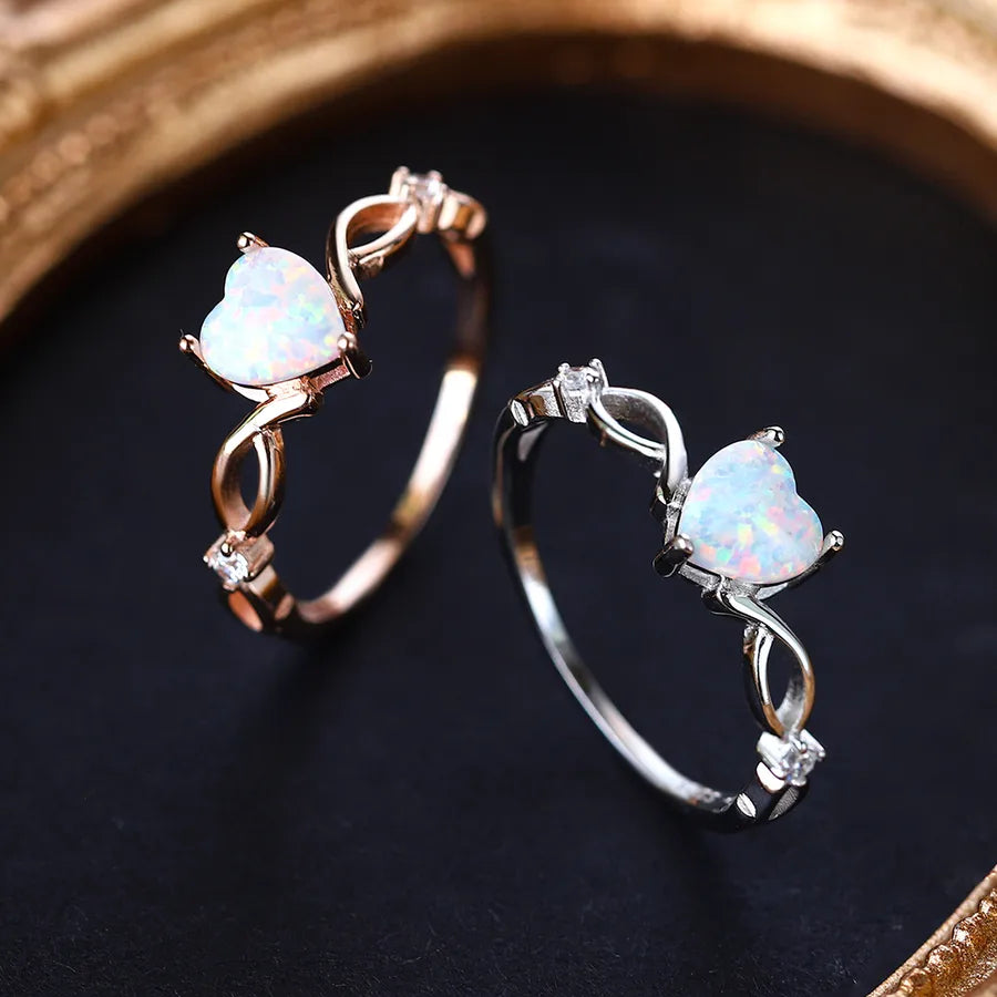 925 Sterling Silver Opal Heart Shape Ring-Bijou Crush