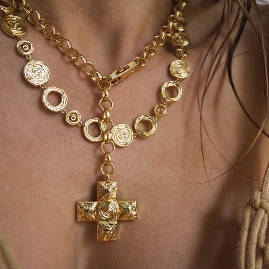 Retro Cross Pendant Necklace – 18K Gold-Plated Titanium Steel Classic-Bijou Crush