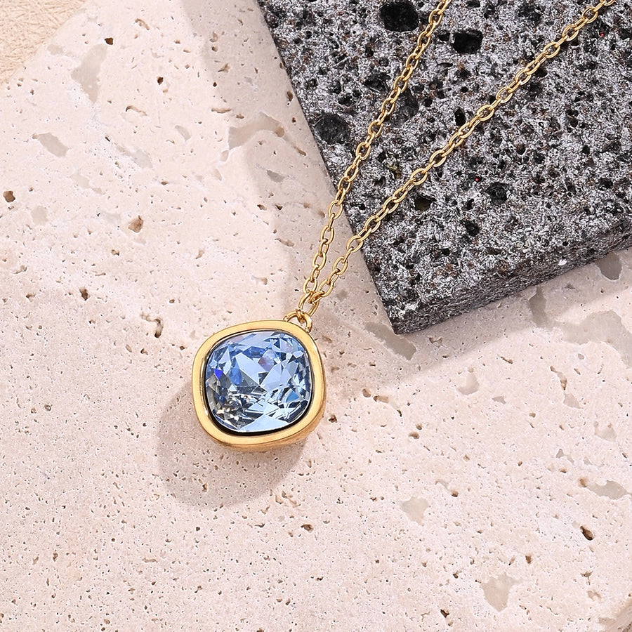 304 Stainless Steel Rhinestone 18K Gold Plated Polishing Inlay Pendant Necklace-Bijou Crush