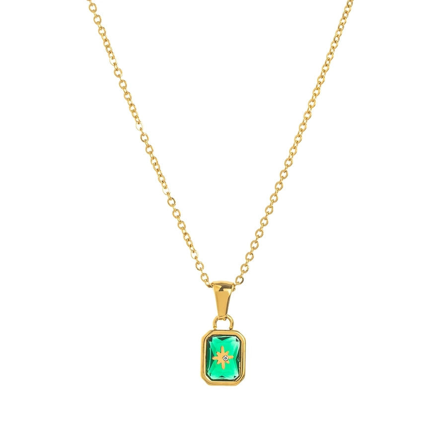 Simple Style Rectangle 304 Stainless Steel Zircon 18K Gold Plated Inlay Pendant Necklace-Bijou Crush