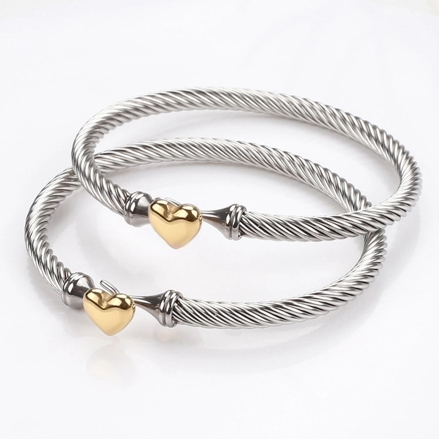 Titanium Steel Simple Style Heart Shape Plating Bangle Bracelet-Bijou Crush