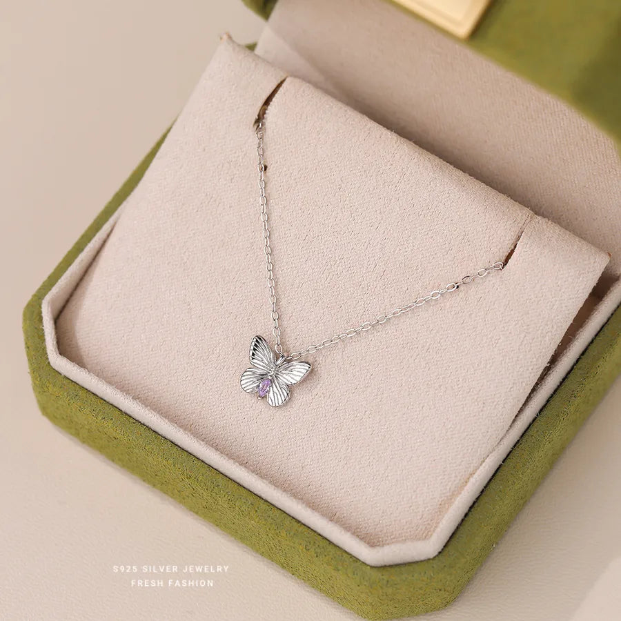 925 Sterling Silver Zircon Butterfly Pendant Necklace-Bijou Crush