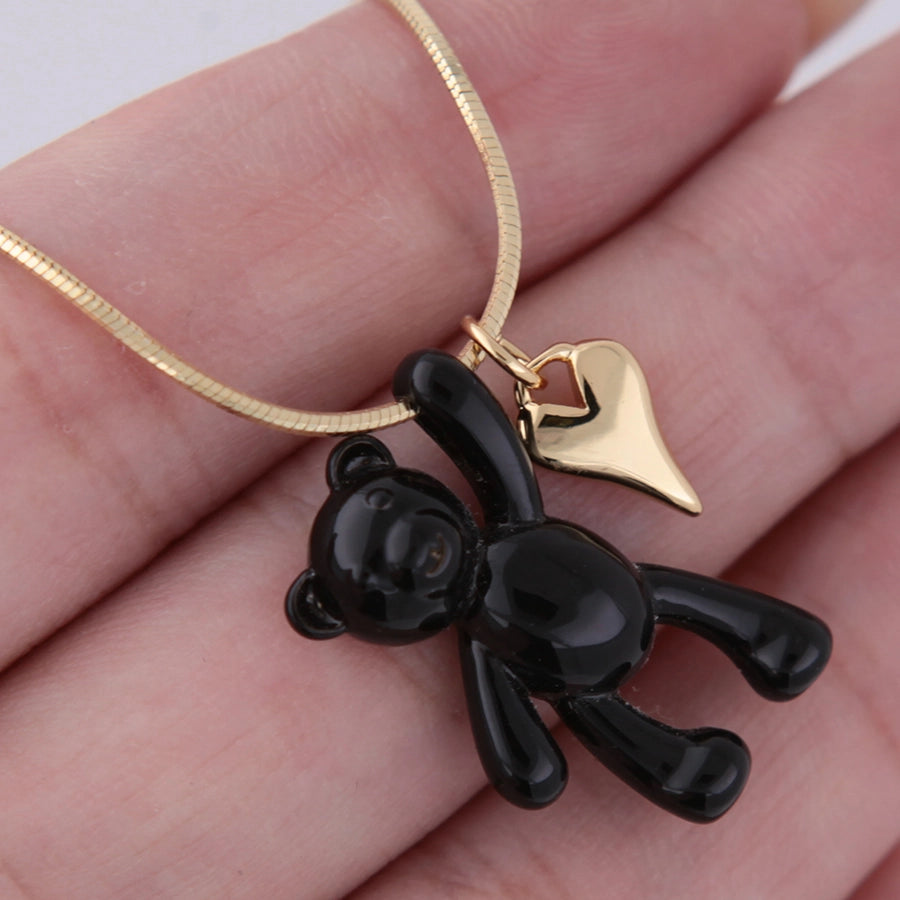 Cute little bear Heart Shape Copper 18K Gold Plated Plating Pendant Necklace-Bijou Crush