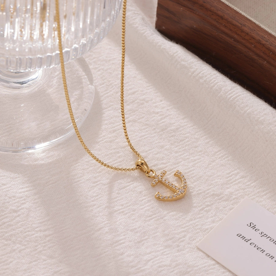 Classic Anchor Pendant Necklace with Zircon-Bijou Crush