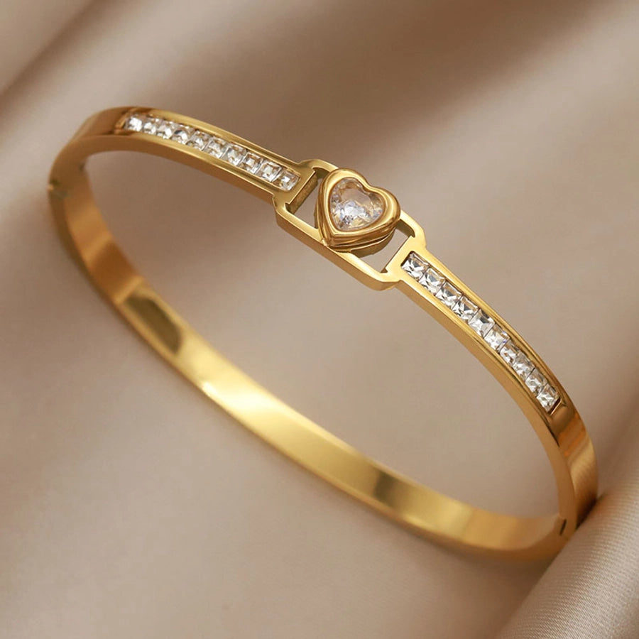 Elegant French Square & Heart Zircon Bangle Bracelet-Bijou Crush