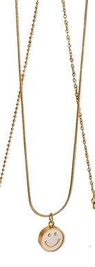 Smiley Face Stainless Steel Acrylic 18K Gold Plated Inlay Pendant Necklace-Bijou Crush