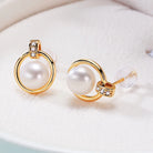 Freshwater Pearl Zircon Round Ear Studs-Bijou Crush