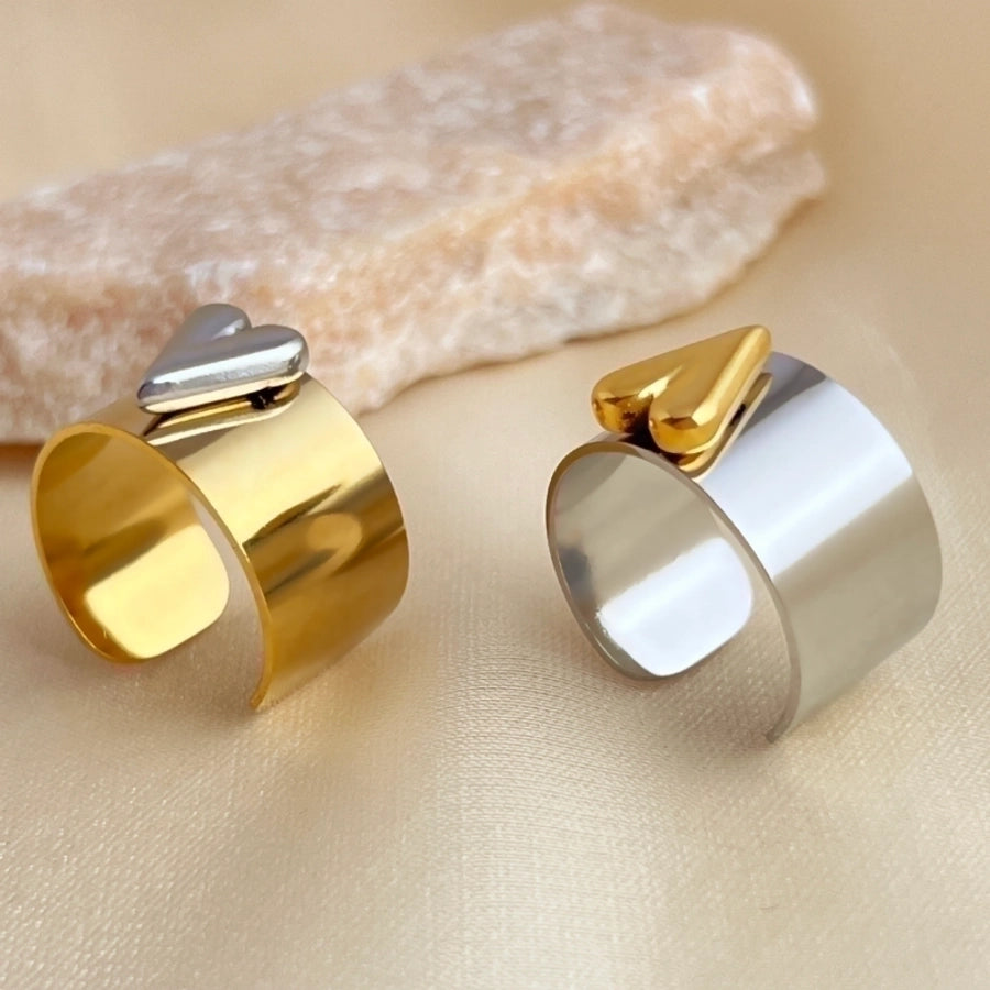 Classy Stainless Steel 18K Gold Plated Metallic Heart Shape Rings-Bijou Crush