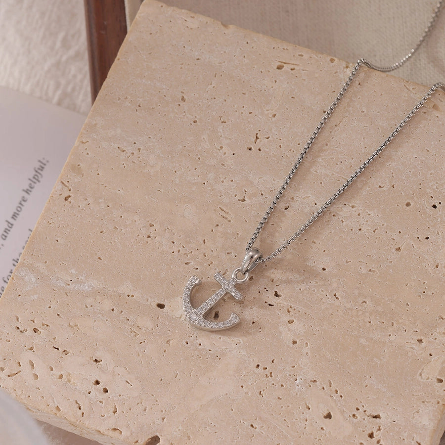 Classic Anchor Pendant Necklace with Zircon-Bijou Crush