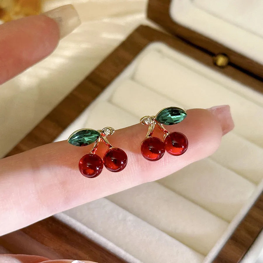 Cute Sweet Cherry Rhinestone Ear Studs-Bijou Crush