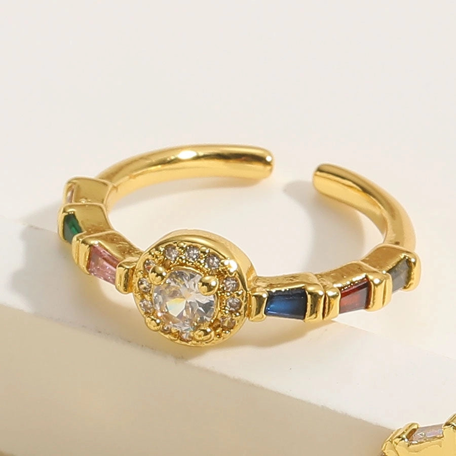Vintage-Inspired Simple Round Copper-Plated Open Ring with Zircon Inlay and 14K Gold Plating-Bijou Crush