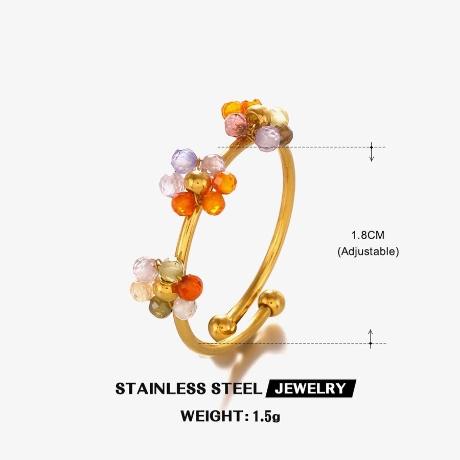 Sweet Flower 304 Stainless Steel 18K Gold Plated Beaded Knitting Open Rings-Bijou Crush