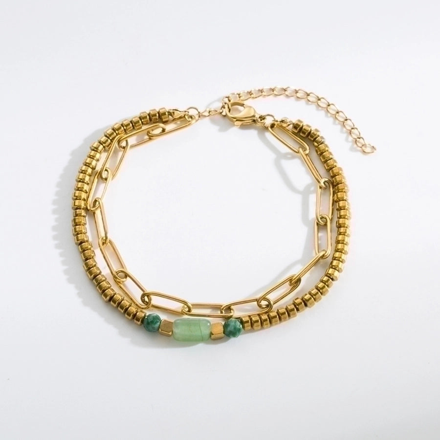 Fashion Eye Stainless Steel Natural Stone Plating 18K Gold Plated Bracelet-Bijou Crush
