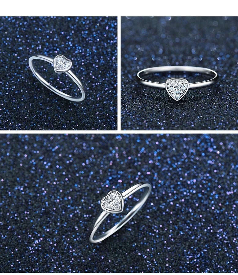 Sparkly Heart Vibes Sterling Silver Ring - 925 Sterling Silver-Bijou Crush