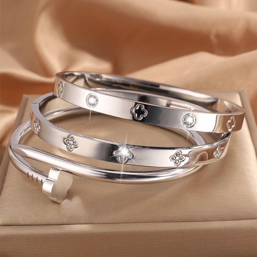 Elegant French Style Classic Four Leaf Clover 304 Stainless Steel Bangle-Bijou Crush