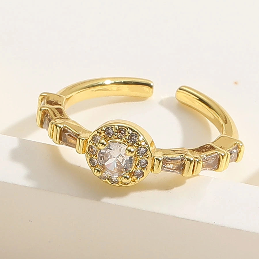 Vintage-Inspired Simple Round Copper-Plated Open Ring with Zircon Inlay and 14K Gold Plating-Bijou Crush