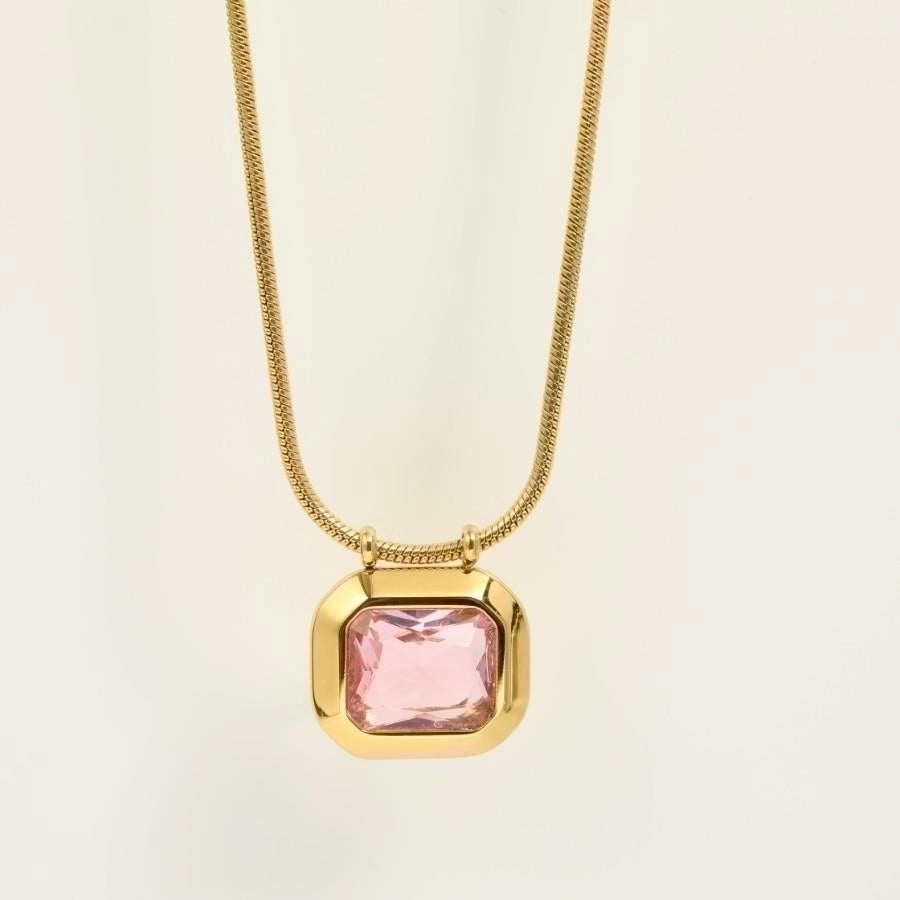 Retro Vibes: Geometric Titanium Steel Pendant Necklace – 18K Gold-Plated with Zircon Inlay-Bijou Crush