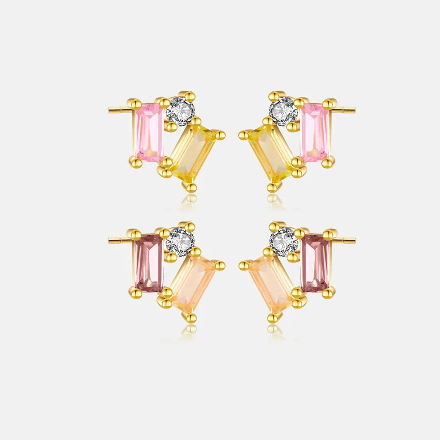 18K Gold Plated 925 Sterling Silver Zircon Rectangle Ear Studs-Bijou Crush