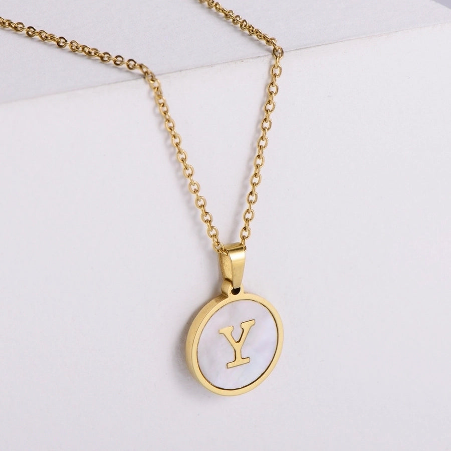 Shell 18K Gold Plated Simple Style Letter Shell Pendant Necklace-Bijou Crush