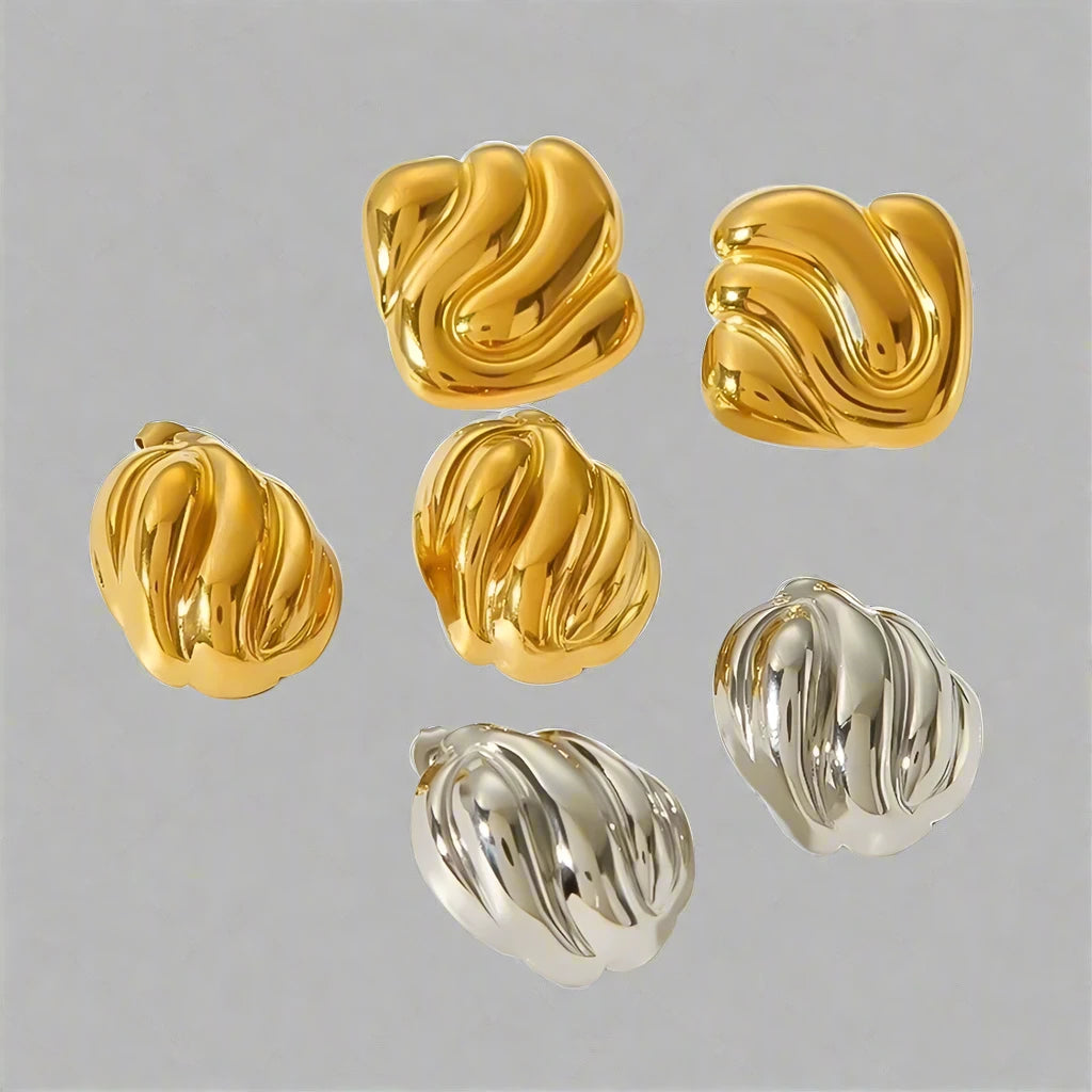 Geometric Polished Ear Studs – 18K Gold-Plated Stainless Steel-Bijou Crush