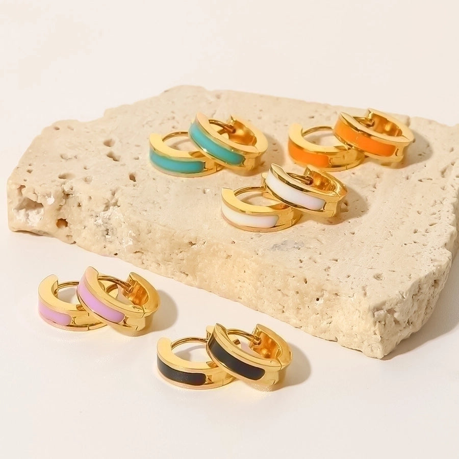 Golden Glow Enamel Hoops – Trendy Round Stainless Steel Chic-Bijou Crush