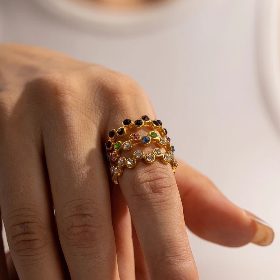 Timeless C Shape 304 Stainless Steel Zircon Plating Inlay Open Rings-Bijou Crush