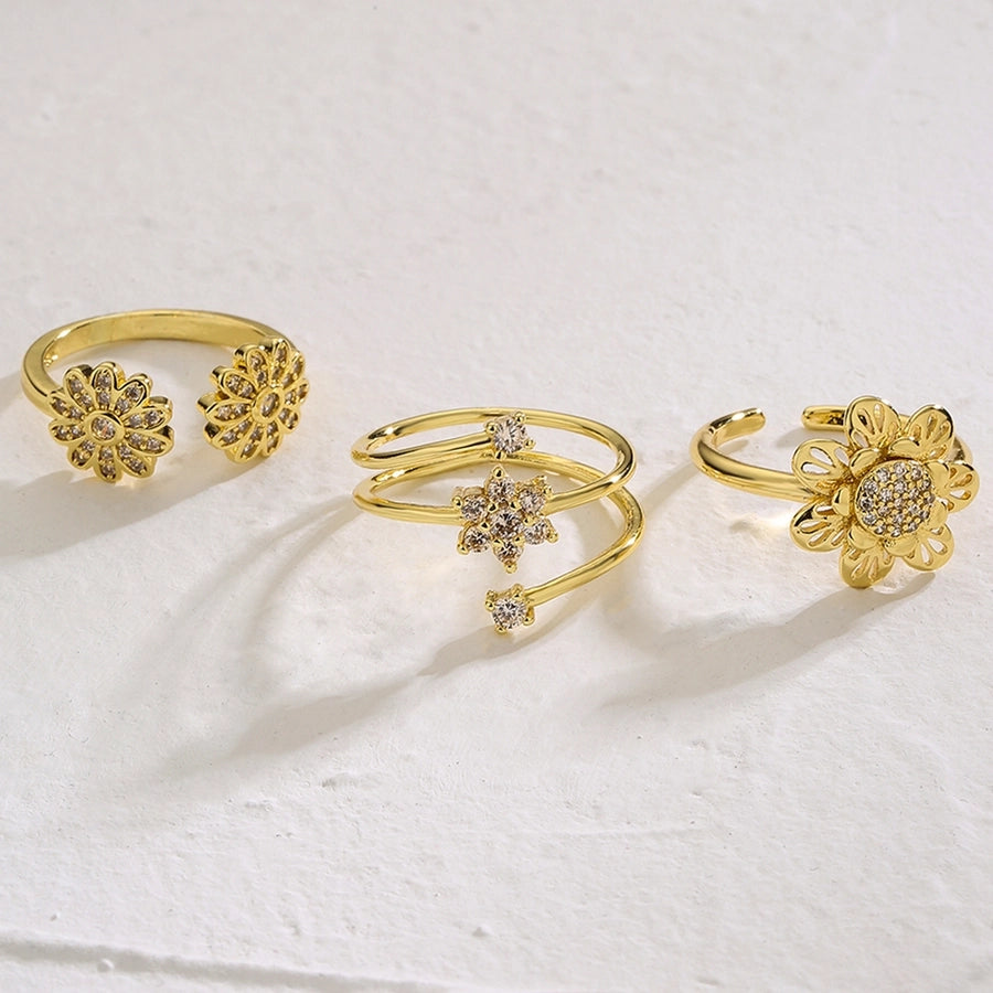 Flower Copper 18K Gold Plated Zircon Open Ring-Bijou Crush