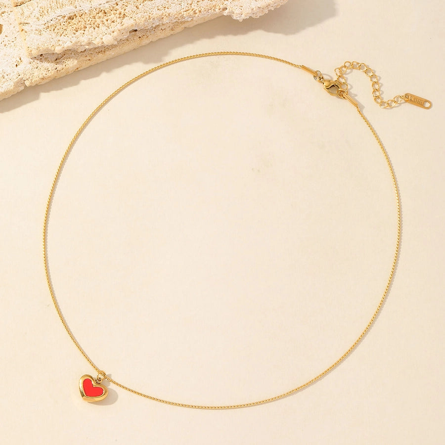 Romantic Heart Shape 304 Stainless Steel Zircon 18K Gold Plated Bracelet and Necklace-Bijou Crush