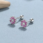 925 Sterling Silver Zircon Flower Screw Back Stud Earrings-Bijou Crush